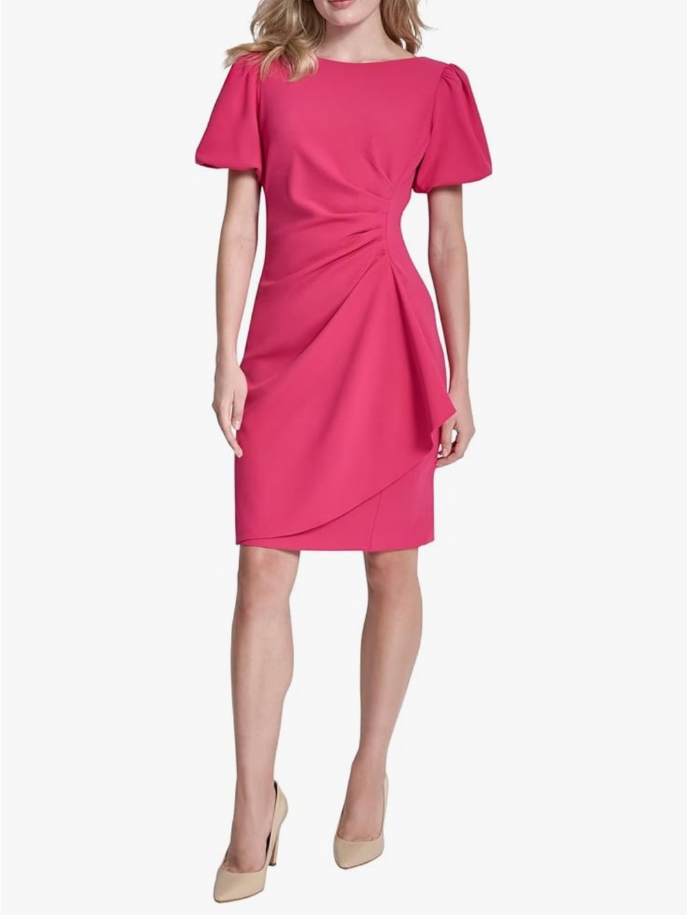 DKNY Fuchsia Draped Sheath Midi Dress